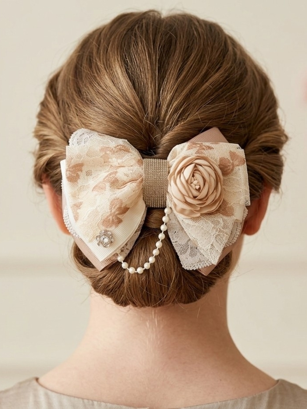 Handmade Elegant Coquette Lace Bow Hair Clip with Rose and Pearl Chain🎀✨